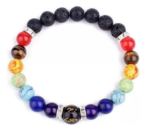 Pulsera 7 Chakras  Con Piedra Volcanica Yoga Meditación