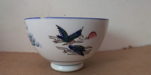 Plato Oriental Antiguo Labrado Japon Vintage Grullas Sol