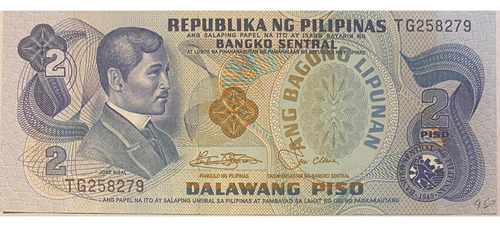 Billete Antiguo De Filipinas. 2 Piso. Jose Rizal.