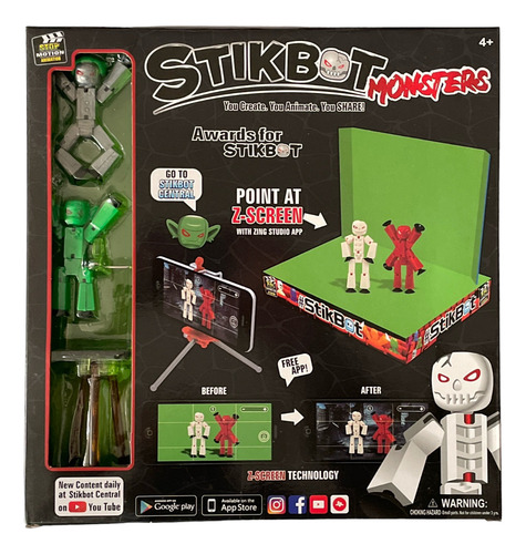 Stikbot Monsters Gris Y Verde Zing Studio Set Pantalla Verde (Usado)