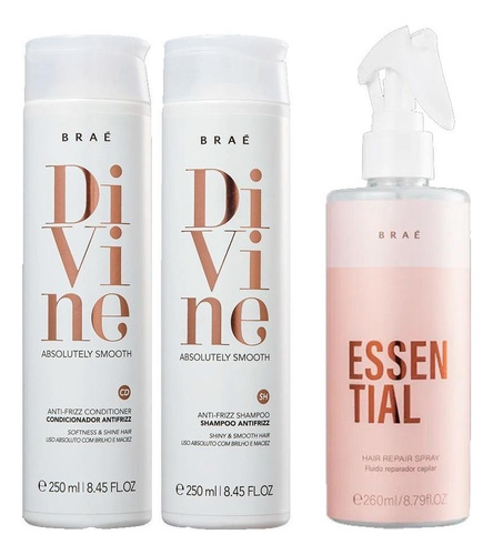  Kit Braé Divine - Shampoo, Condicionador / Fluido Essential