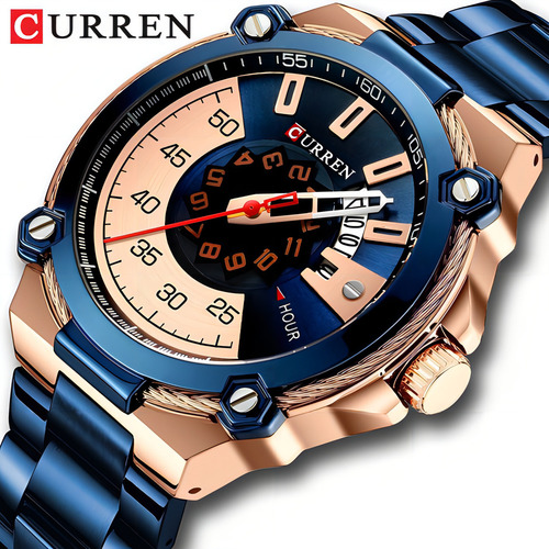 Reloj Impermeable De Cuarzo Con Calendario Curren Para Hombr Color Del Bisel Rose Blue