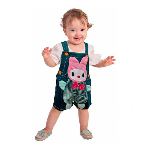 Roupas De Bebê Jardineira Brim Jeans Cachorrinho Infantil 