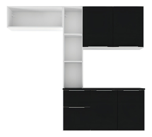 Armário Cozinha Compacta Com Balcão Sofia Multimóveis V2002 Cor Branco/Preto