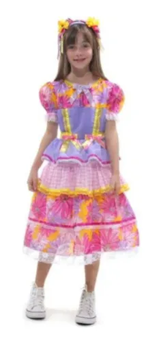 Fantasia Roupa Caipira Infantil Feminina Vestido E Tiara