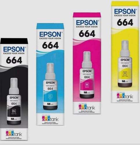Pack 4 Botellas De Tinta Impresora Epson L120 - T664 De 70ml