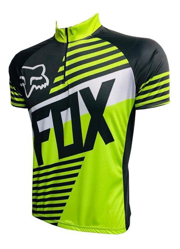 Camisa Ciclismo Equipe Fox Preta Branca Bolsos Curta