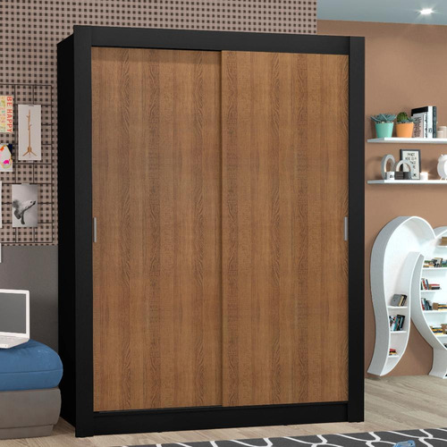 Guarda-roupa Solteiro Denver Madesa 2 Portas De Correr Pru Cor Preto/Rustic 1094D8