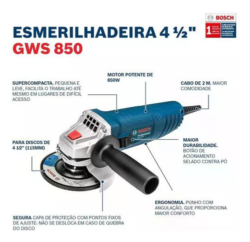 Esmeril Angular Bosch Gws 850 - 850w + Alicate