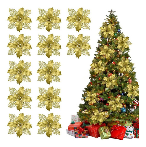 24 Flores Navideñas Para Árbol Navidad Ornamento Con Clips