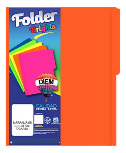 Folder Tamaño Carta Colores Brillantes 25 Pzas Color Naranja