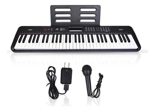 Teclado Digital Electrónico De Música 61 Teclas Con Micrófon Negro