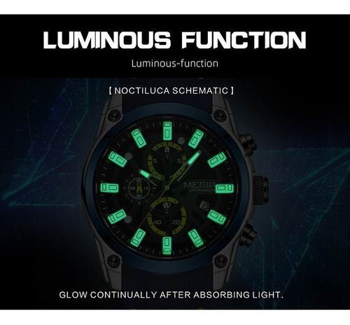 Reloj Cronógrafo Luminoso De Cuarzo Megir
