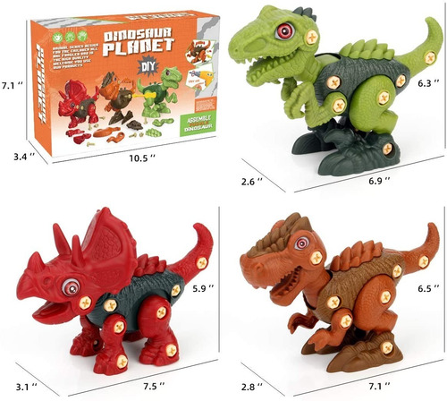 Imagen 3 de 10 de 3 Pzas Juguete Dinosaurios Para Niños Con Taladro Electrico