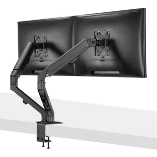 Redlemon Soporte Hidráulico para 2 Monitores de Hasta 27” Pulgadas (7 Kg c/u), Ajuste Vertical, Horizontal y Diagonal de Movimientos Libres, Base para Escritorio de 1 a 8.5 cms, Fácil Instalación