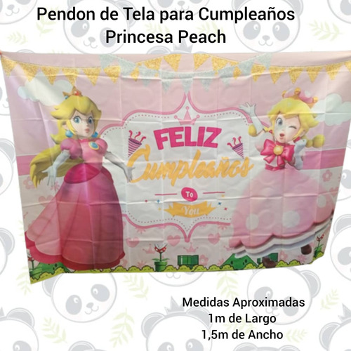 Pendon Pancarta Tela Decorativo Cumpleaños Princesa Peach