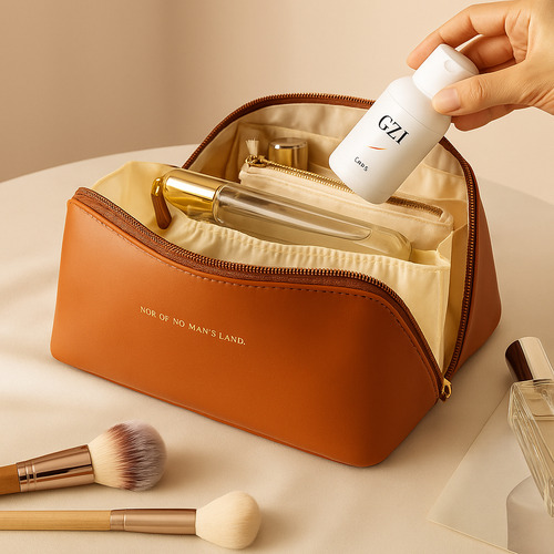 Necessaire Frasqueira Feminina Maquiagem Grande Viagens Cor Caramelo
