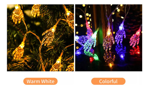 Luz Cadena Halloween 10ft 20leds Mano Esqueleto Transparente