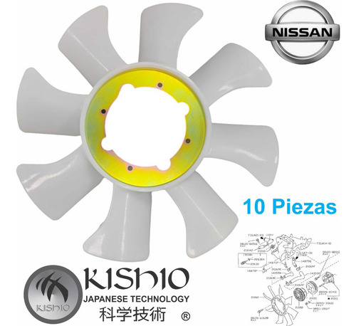10 Aspas Ventilador Nissan Pickup D22 2.4 04-08 16v 8 Aspas