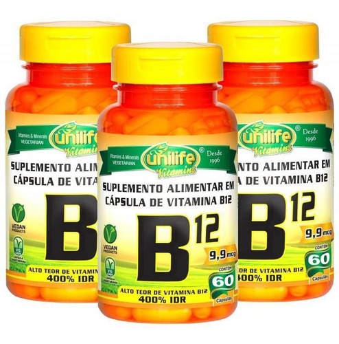 Vitamina B12 Cobalamina Vegana 60 Cápsulas 450mg Kit Com 3