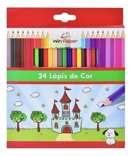 Lápis De Colorir 24 Cores Macio Material Escolar Win Paper 