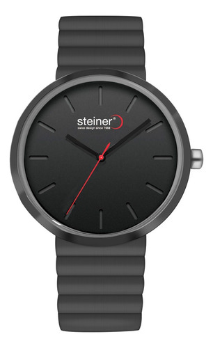 Reloj De Mujer Steiner Acero Inoxidable Mate 3 Atm Correa Negro Bisel Gris oscuro Fondo Negro