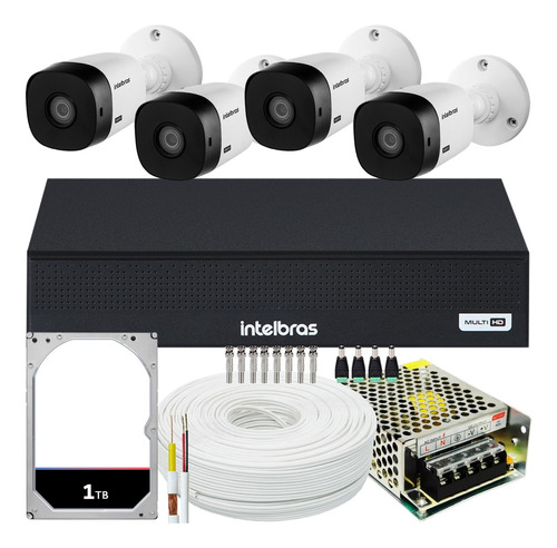 Kit Cftv Intelbras 4 Cameras Segurança Full Hd 1220 2mp 1008