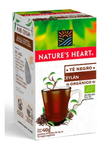 Té Negro Ceylan Premium Natures Heart Orgánico 20 Sobres