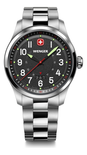 Reloj Terragraph Dial Negro 43 Mm Correa Acero Wenger