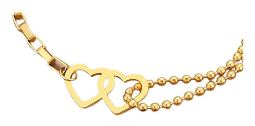 Imagen 3 de 8 de Pulsera De Tobillo Mujer Corazón Doble De Acero Dorado Pie