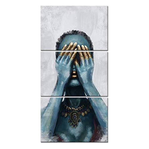 3 Paneles De Lienzo Pared, Arte De Mujer Negra Afroamer...