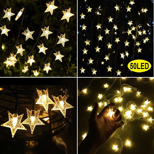 7m 50led Solar Estrella 8 Modos Brillo Luces De Hadas Decora