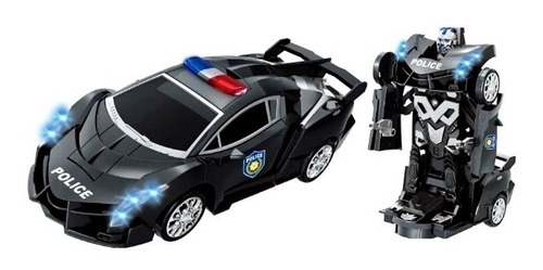 Robô Policia Transformers Pilha Bate Volta Acen Farol Sirene