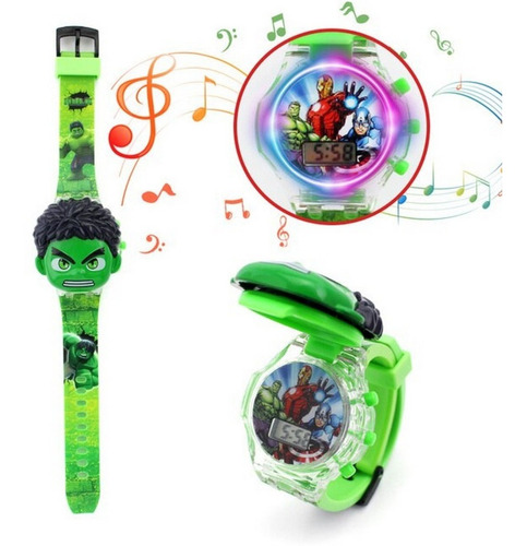 Reloj Niños Digital Luces Sonido Tapa Infantil Hulk
