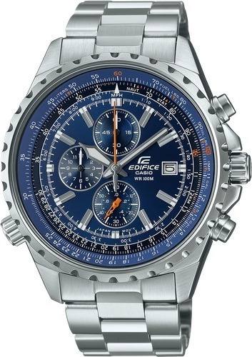 Reloj Casio Edifice Comfort Crono Original Hombre E-watch Color de la correa Plateado Color del bisel Plateado Color del fondo Azul