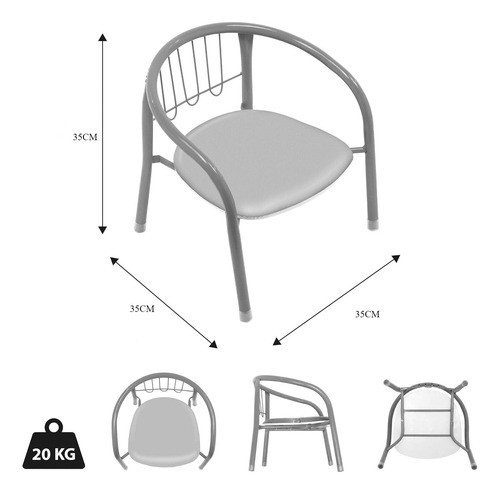 Silla Metalica Para Niños Y Niñas Y Diseños Color Rojo