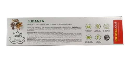 Imagen 2 de 5 de Pasta Dental Sudanta Sri Sri Natural Vegan Libre Fluor 200gr
