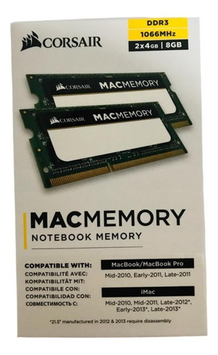 Imagem 2 de 7 de Memória Macmemory Corsair 8gb (2x4) 1066 Cmsa8gx3m2a1066c7