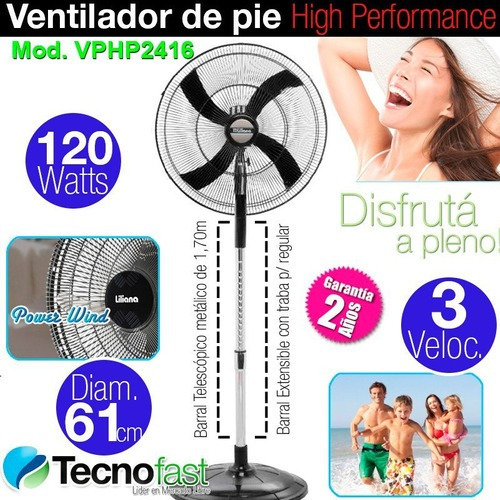 Ventilador De Pie Liliana Vvphp2416 120w 4 Aspas 3 Veloc.