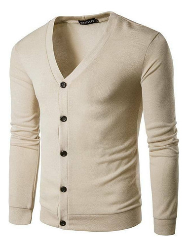 Jersey Casual De Punto Con Cuello En V Para Hombre Con Boton