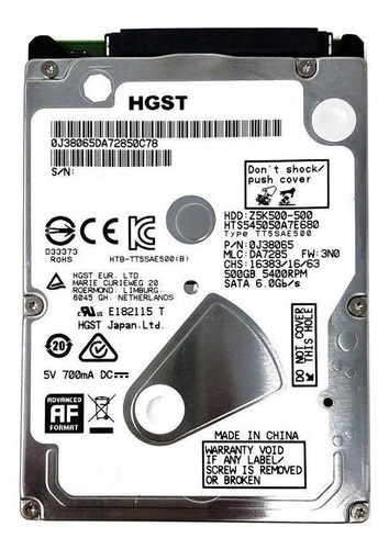 Disco duro interno Hitachi Travelstar Z5K500 HTS545050A7E680 500GB