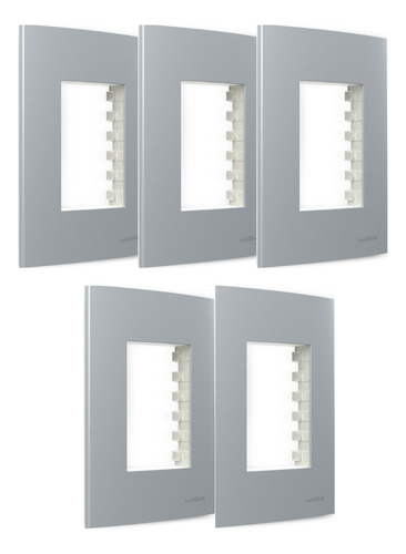 Kit 5 Placa 4x2 3 Postos Com Suporte Cinza Sleek Margirius