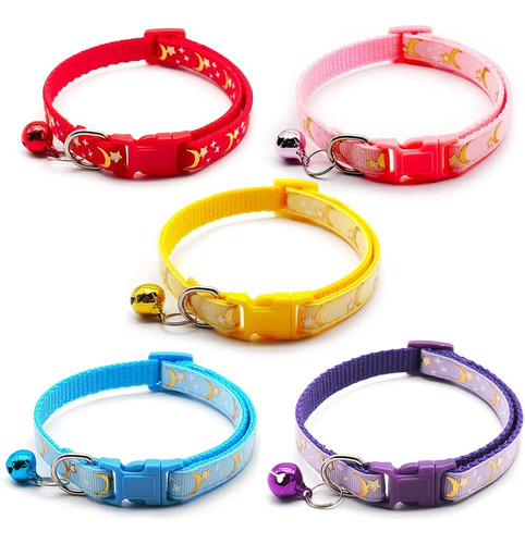 5 Pcs Collares Ajustables Para Gatos, Lunas Y Estrellas Coll