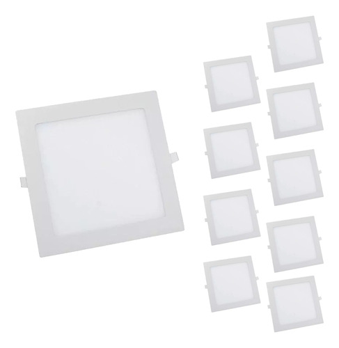 Kit 10 Paineis Led Embutir 12w Quadrado Branco Frio 6500k