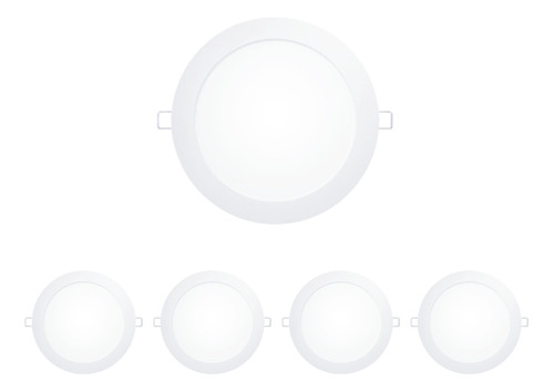 Pack X5 Plafon Embutido Led 12w Redondo Panel Luz Blanca