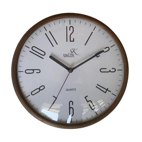 Reloj Pared Madera Siklos 30cm Vidrio Concavo Silencioso Color de la estructura Marrón oscuro Color del fondo Blanco