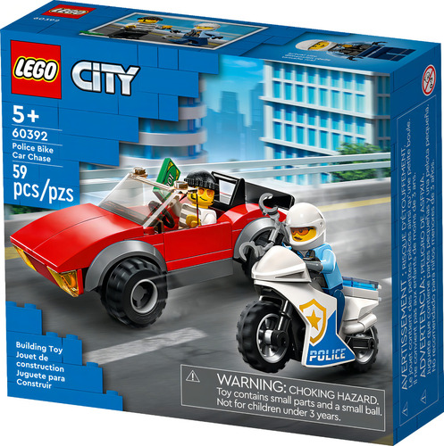 Kit City 60392 de persecución de coches de policía y motocicletas, 59 piezas Lego, número de piezas 59