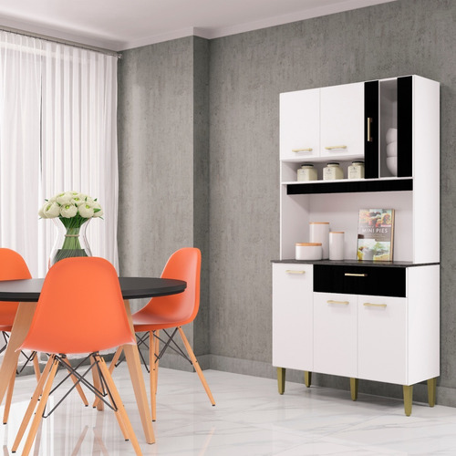 Imagen 2 de 3 de Alacena Mueble Auxiliar Cocina Kit Rubi 6 Puertas Negro Y Bl
