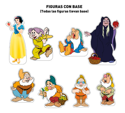 Figuras De Blanca Nieves Base Rígida Kit 8 Pzas Coroplast