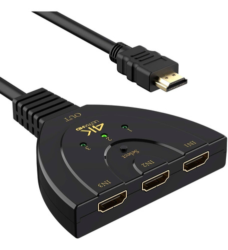 Switcher Hdmi 4k 3 Entradas 1 Salida Cable Flexible 3 En 1